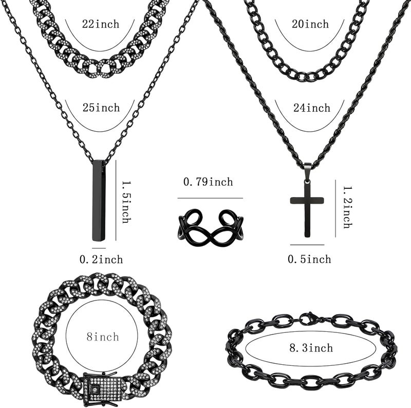 NEWITIN 15 Pieces Silver Jewelry Set for Men Stainless Steel Cuban Link Necklace Bracelet Cross Pendant Necklace Vintage Ring Cuban Jewelry Set for Men Women - Image 2